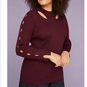 Ribbed cut out mock neck sweater